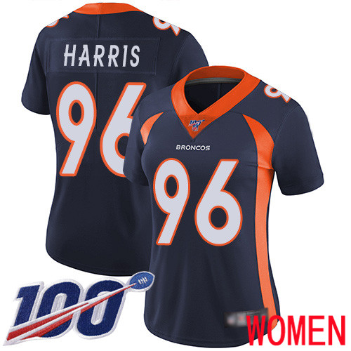 Women Denver Broncos #96 Shelby Harris Navy Blue Alternate Vapor Untouchable Limited Player 100th Season Football NFL Jersey